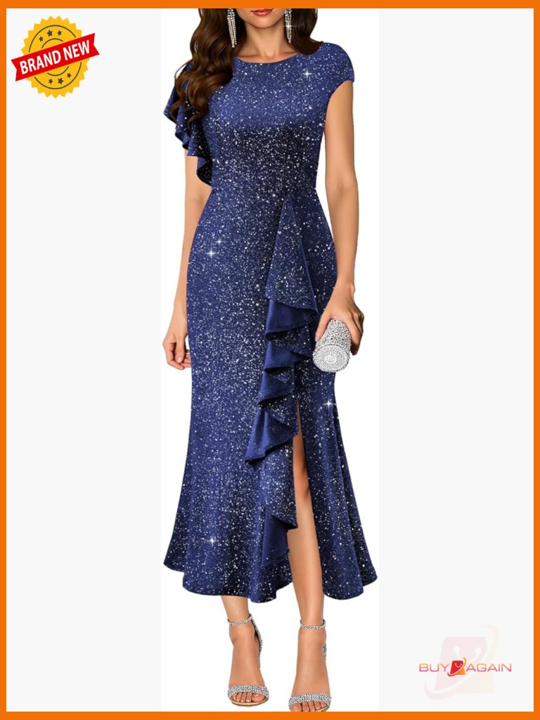 Sequined Mermaid Maxi Dress With Slit For Wedding Prom Party